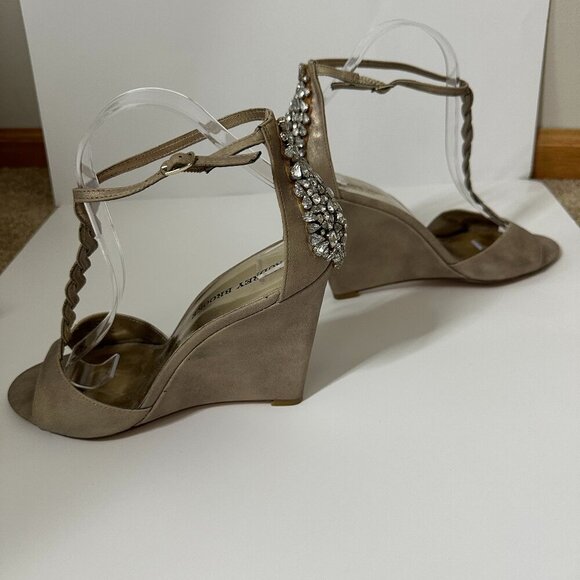 Audrey Brooke Paige Rhinestone Wedge Braided T-Strap Sandals in Gold - Size 10 - Picture 6 of 10